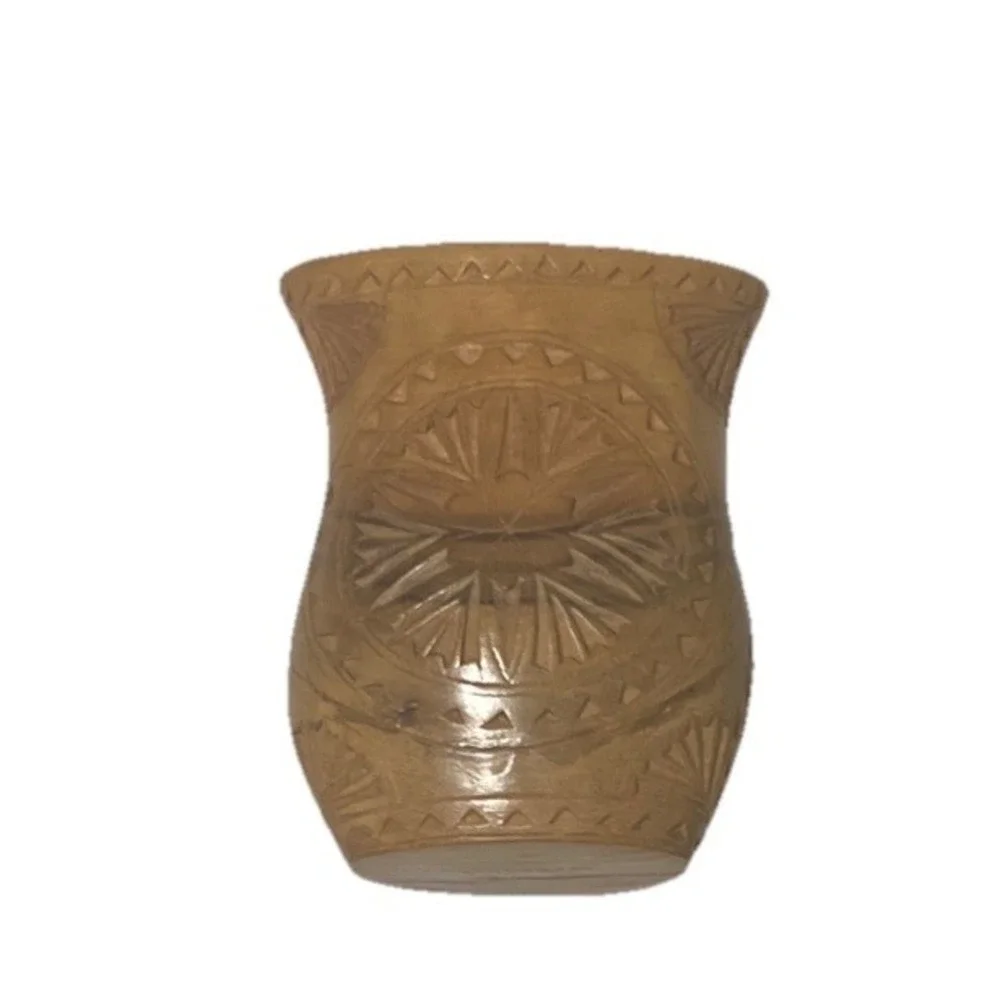antique balkan yugoslavia vase wood engraved flowers . home decor